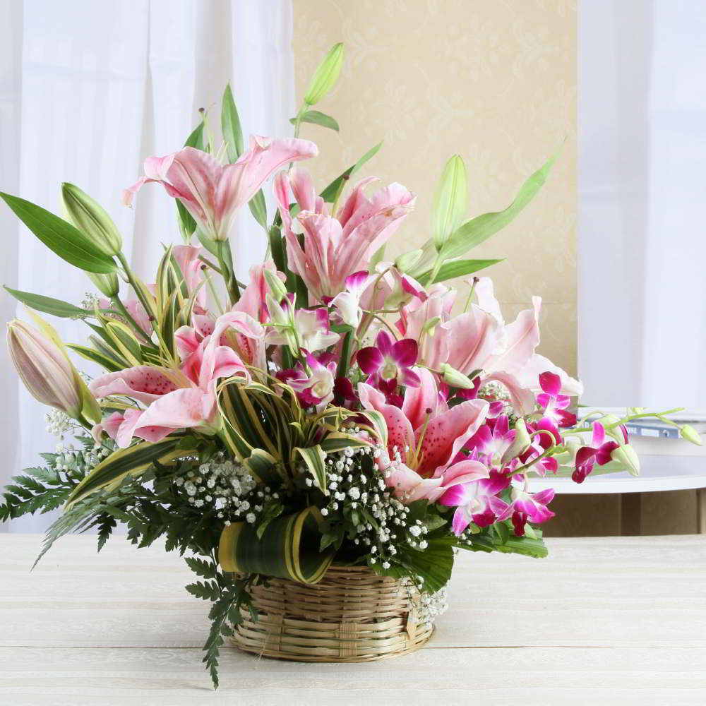 Arrangement of Lilies and Orchids