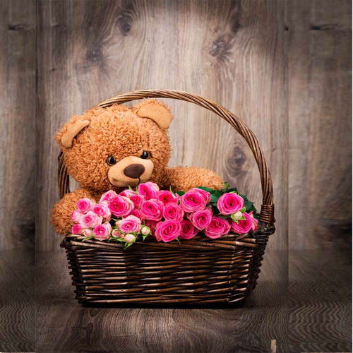 Roses with Teddy Bear Same Day Delivery