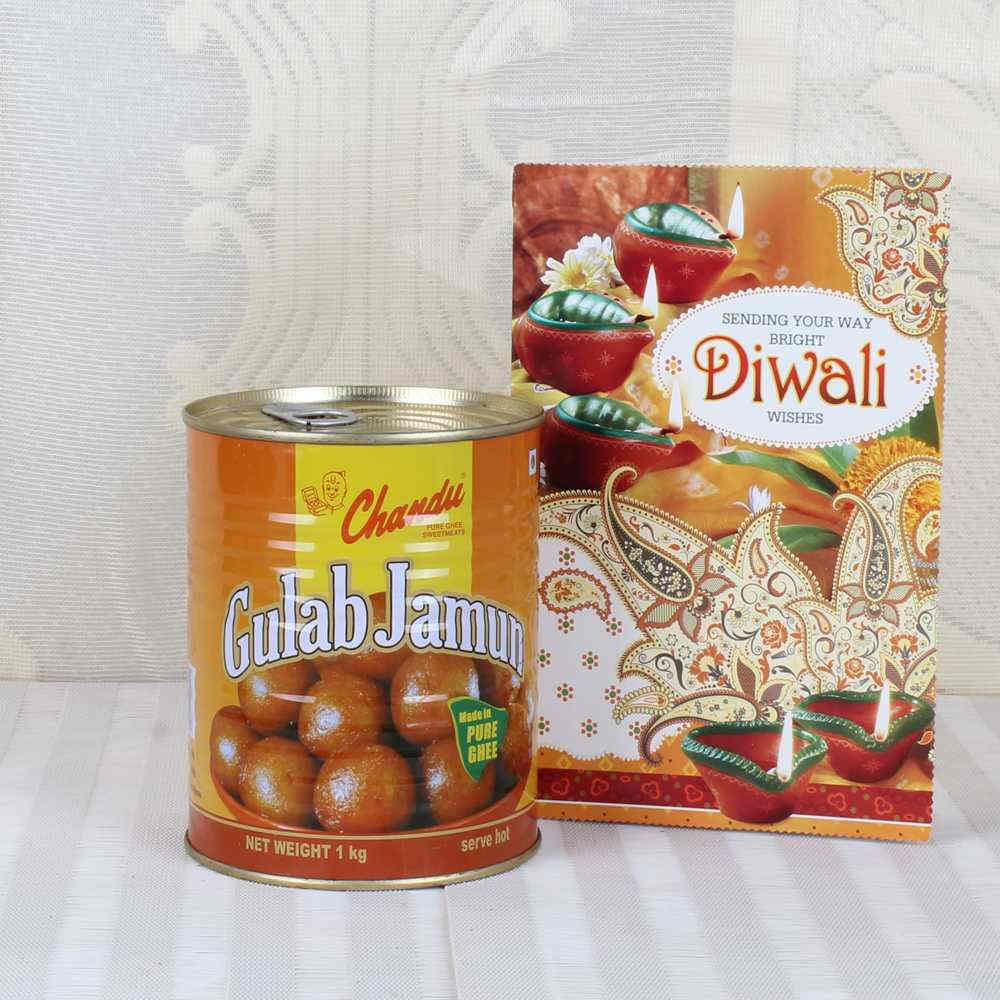 Gulab Jamun Sweets with Diwali Greeting Card