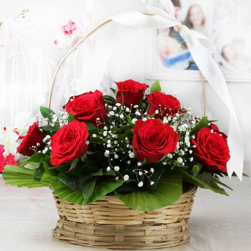 Basket Arrangement of Ten Red Roses