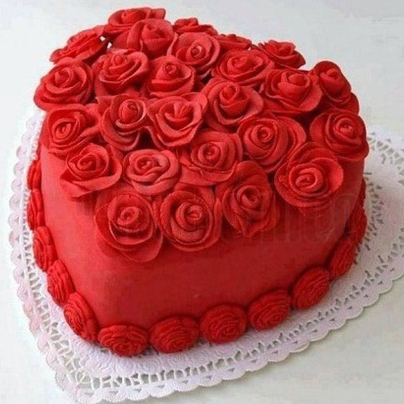 Rosy Red Velvet Heart Shape Cake