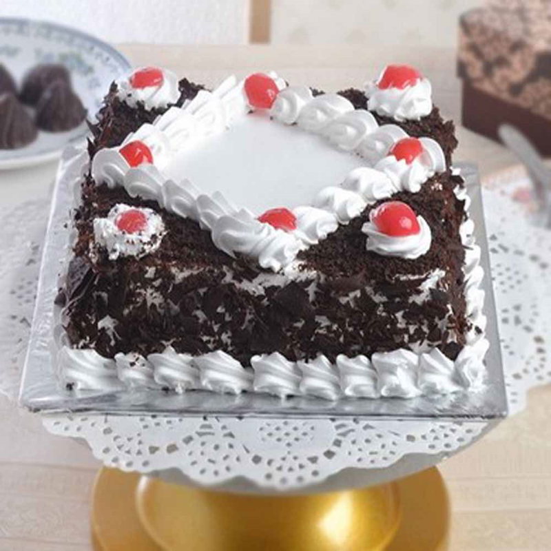 Tempting Black Forest Photo Cake in Square Shape | Free - Same Day Delivery  | IndiaFlowersGifts