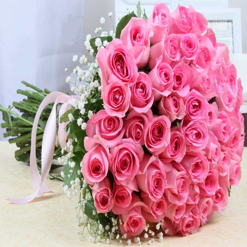 Flowers Bouquet of Fifty Pink Roses