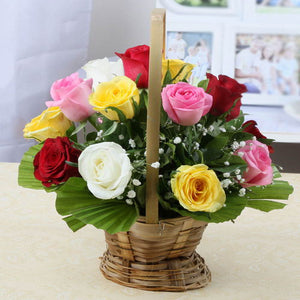 Fastest Delivery of Fantastic Colorful Roses Basket Arrangement