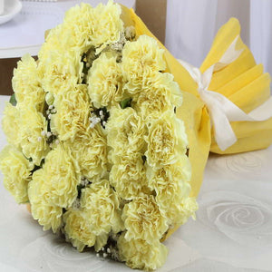 Hand Bouquet of Twenty Yellow Carnations