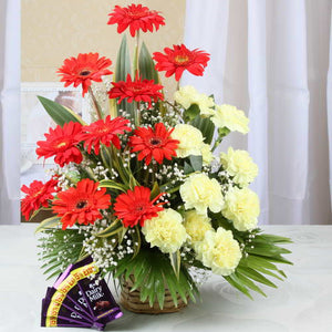 Gerberas Carnations Arrangement with Dairy Milk