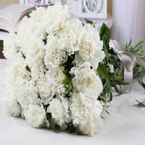 Lovely White Carnations Bouquet Express Delivery