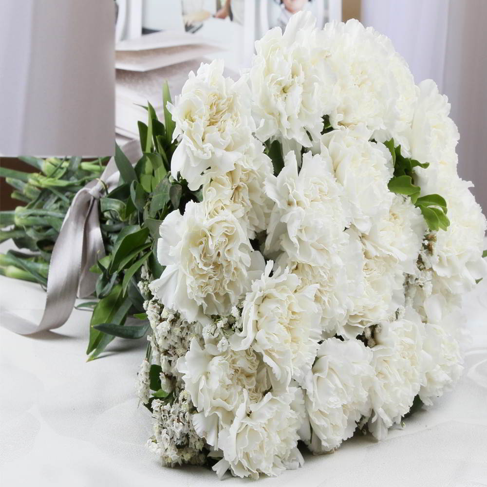 Pretty White Carnations Bouquet