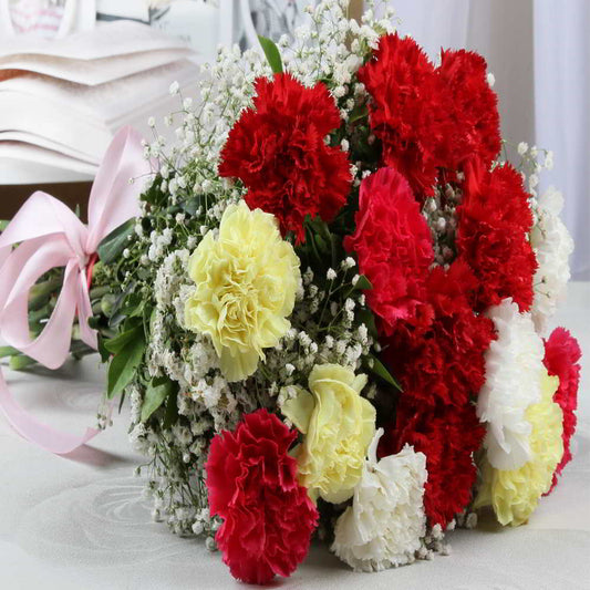 Splendid Carnations with Matching Ribbon Bow Tied