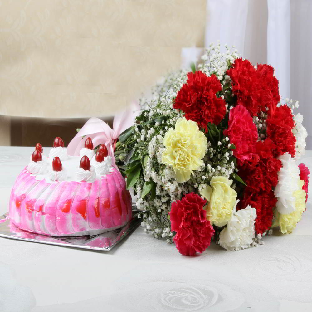 Strawberry Cake with Colorful Carnations