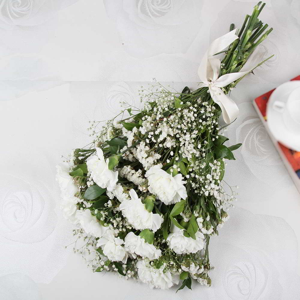 Appealing White Carnations Bouquet