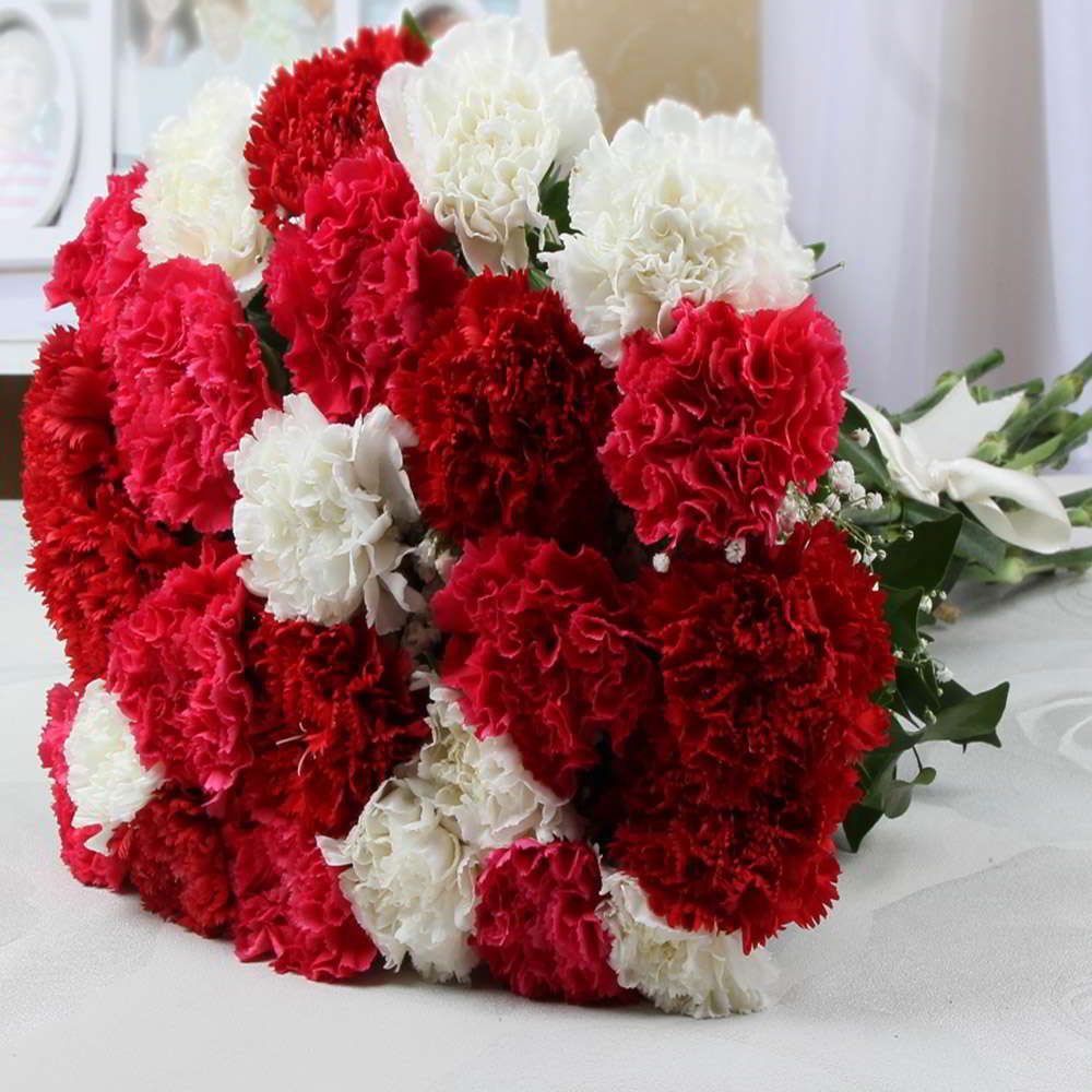 Gorgeous White and Red Carnations Bunch