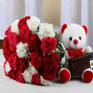 Temptation Chocolate with Mix Carnations and Teddy