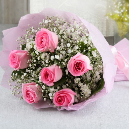 Bouquet of Six Pretty Pink Roses