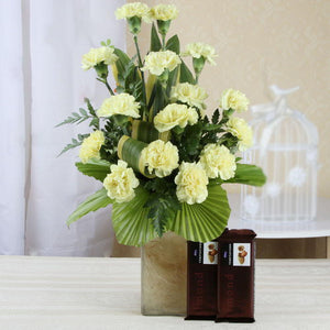Glass Vase Arrangement of Carnations and Chocolates Combo