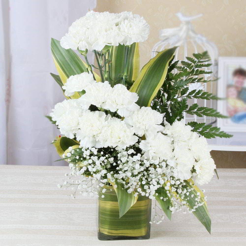 White Carnations in a Glass Vase