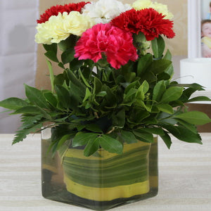 Adorable Mixed Carnations in Glass Vase