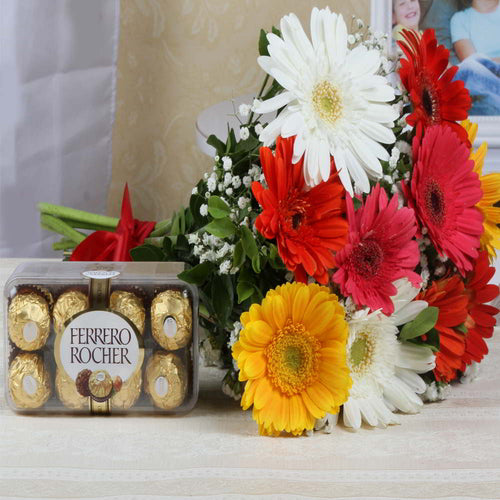 Gerberas and Ferrero Rocher Combo