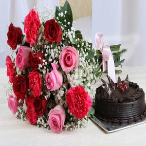 Chocolate Cake with Flower Bouquet