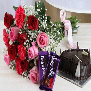 Cadbury Chocolate with Chocolate Cake and Seasonal Flowers