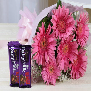 Cadbury Dairy Milk Chocolate with Pink Gerberas Bouquet