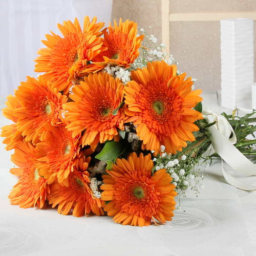 Bouquet of Ten Ravishing Orange Gerberas
