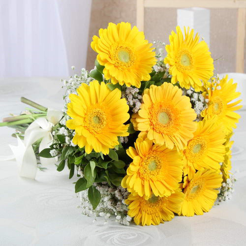 Bouquet of Ten Pretty Yellow Gerberas