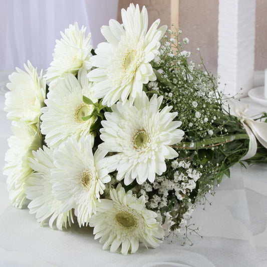Bouquet of Ten Soothing White Gerberas
