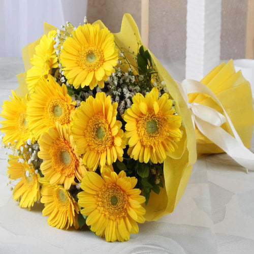 Ten Vibrant Yellow Gerberas