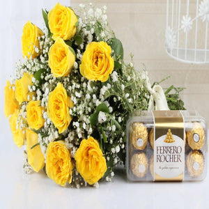 Cheerful Yellow Roses with Ferrero Rocher