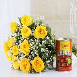 Bouquet of Yellow Roses with Gulab Jamun Combo