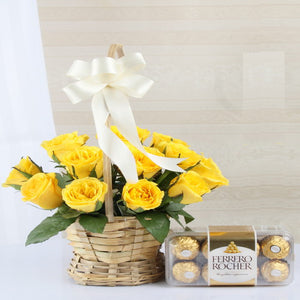 Charming Yellow Roses with Ferrero Rocher Box