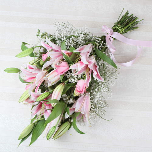 Charming Pink Roses and Lilies Bouquet