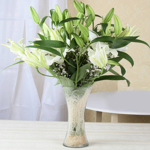 White Lilies in Glass Vase