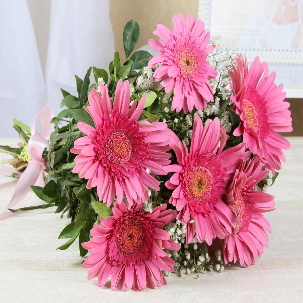 Six Tempting Pink Gerberas Bouquet