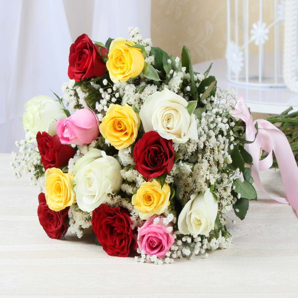Attractive Multi Color Roses Bouquet