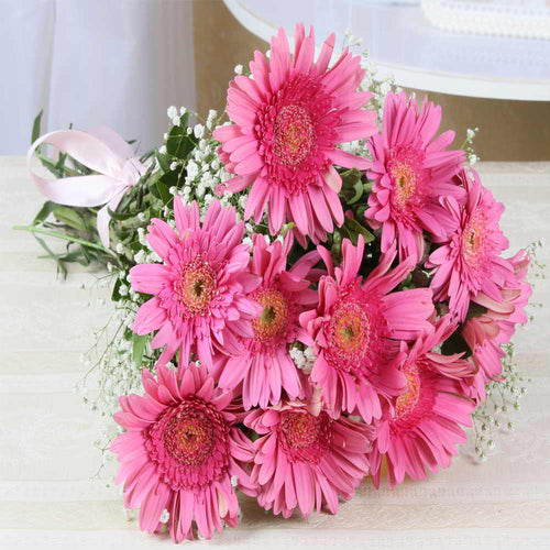Bouquet of Ten Pink Gerberas
