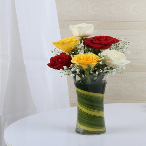 Vase of Six Mix Roses