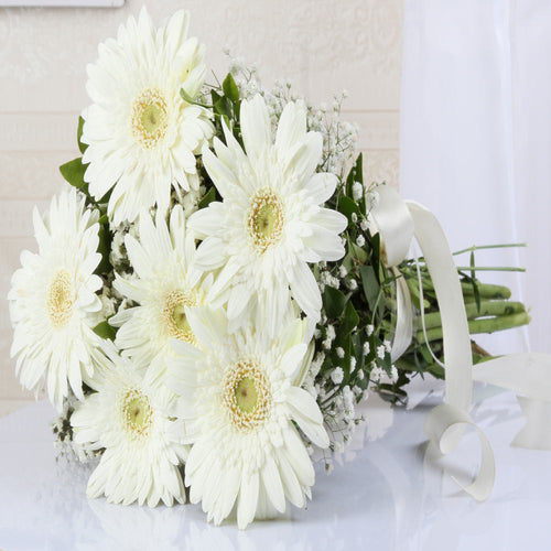 Six White Gerberas Bouquet