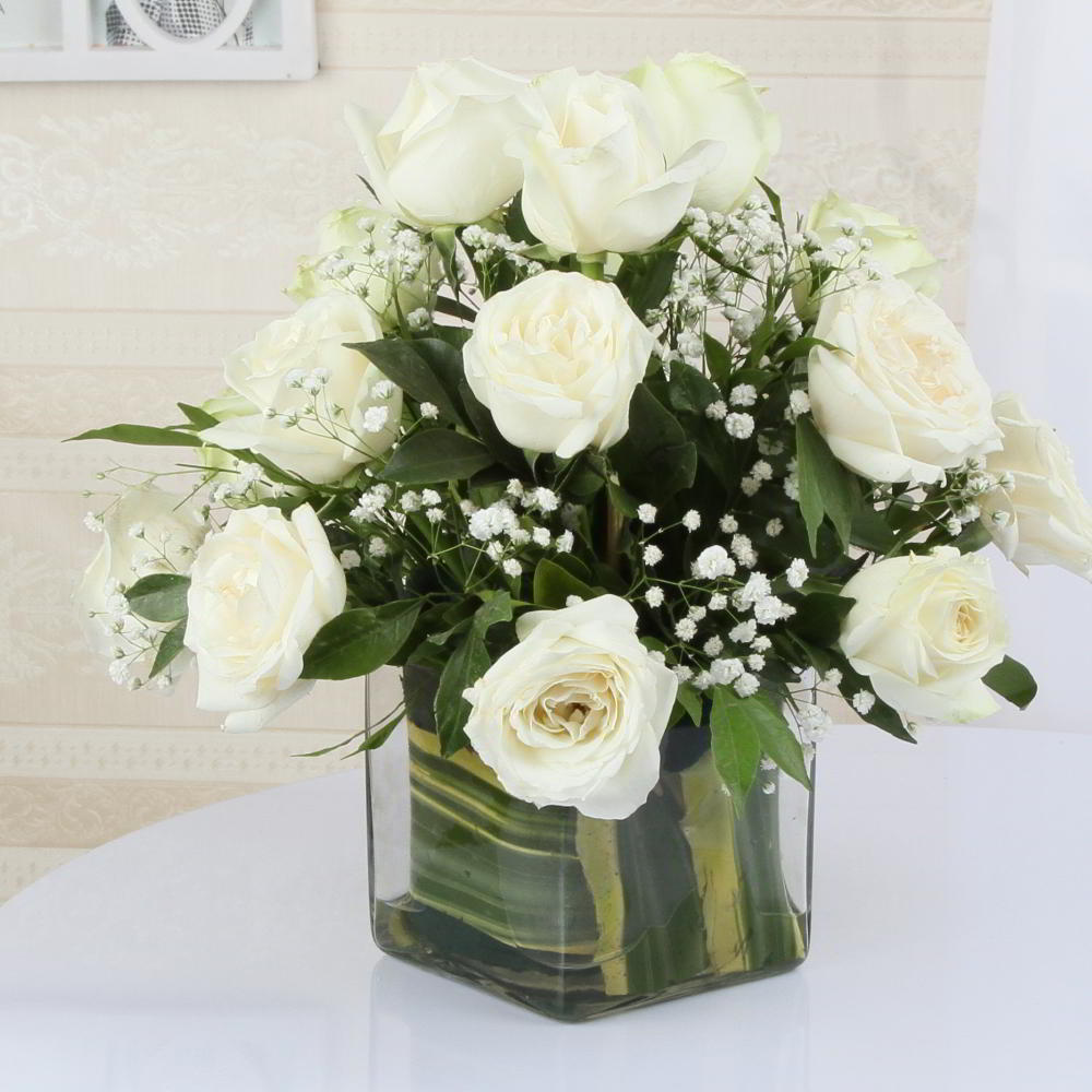 Vase Arrangement of White Roses