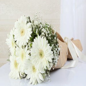 White Gerberas Jute Bouquet