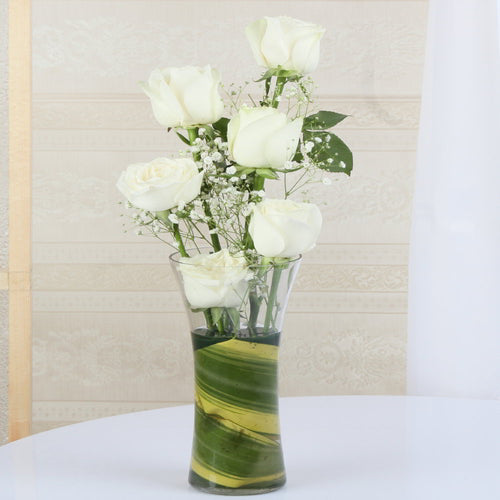 Vase of Six White Roses