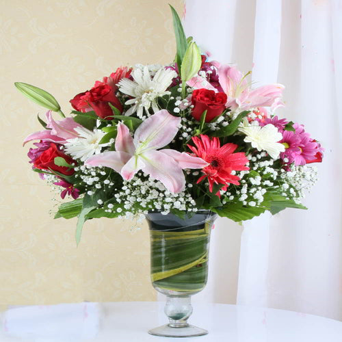 Mix Seasonal Flowers Vase Arrangement