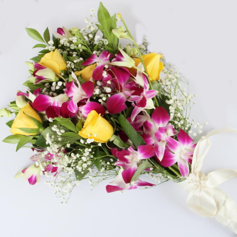 Exotic Perfect Combination of Roses and Orchids Bouquet
