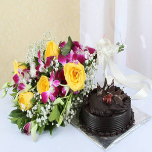 Perfect Combination Bouquet with Chocolate Cake