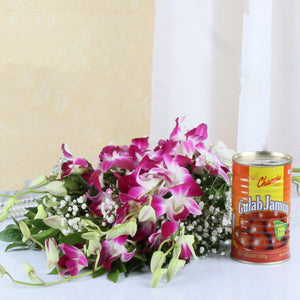 Gulab Jamun with Orchids Bouquet
