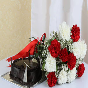 Carnation Bouquet with Chocolate Cake