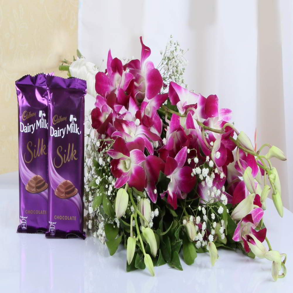 Cadbury Silk Chocolate with Orchids Bouquet