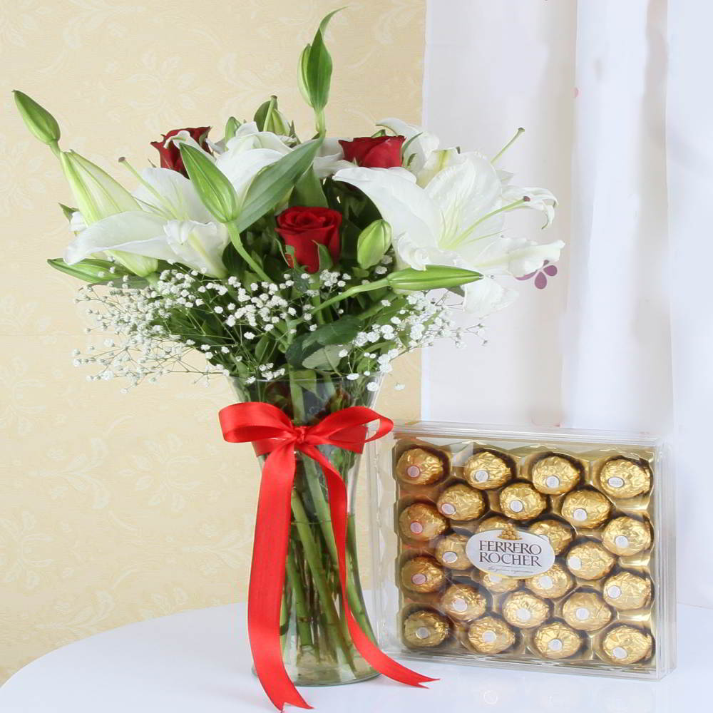 Ferreo Rocher Chocolate with Exotic Flowers Arrangement