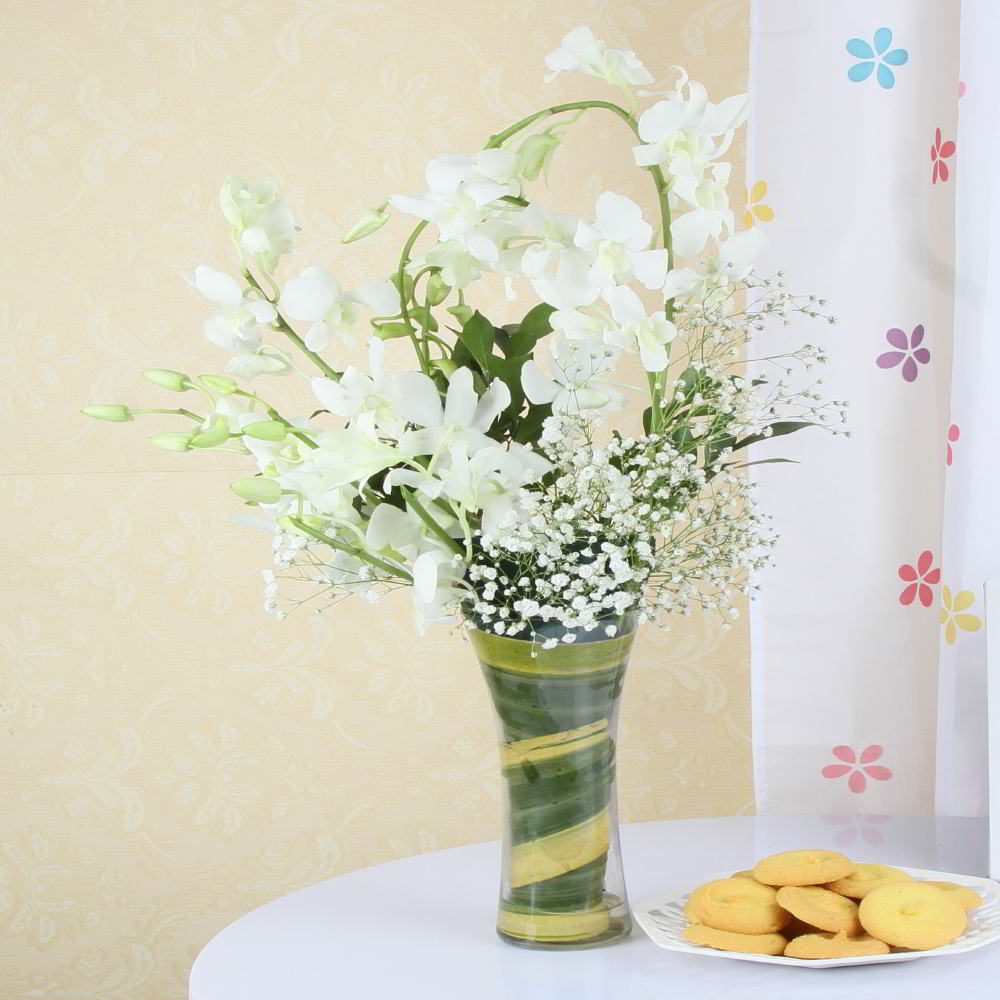Cookies with White Orchids Arrangement